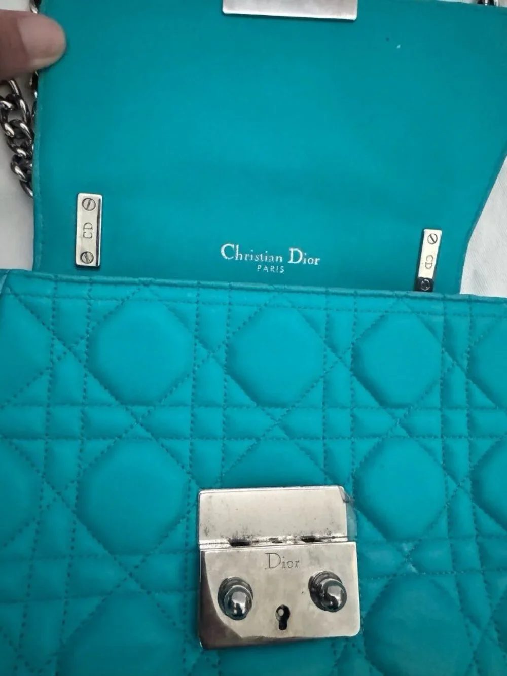 Authentic Dior Miss Dior Cannage Turquoise Blue Leather Shoulder Crossbody Bag